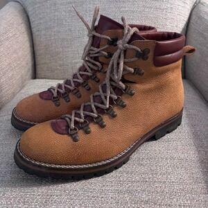 Taft Viking Boot Ochre Burgundy Pebbled Leather Vibram Sole Boots Mens 44 US 11